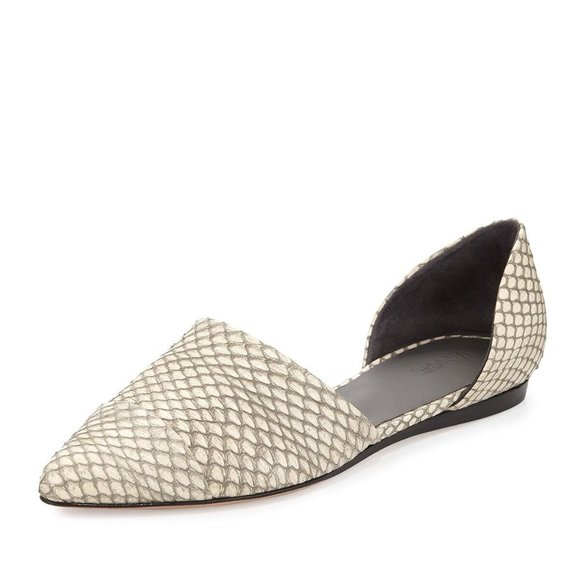 Vince Nina D'Orsay SnakeSkinLeather Beige Gray PoitedToe DressFlatShoe US8/EUR39 - Picture 1 of 16